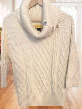 St. John Ivory Cable Knit Cowl Neck Sweater Sz S